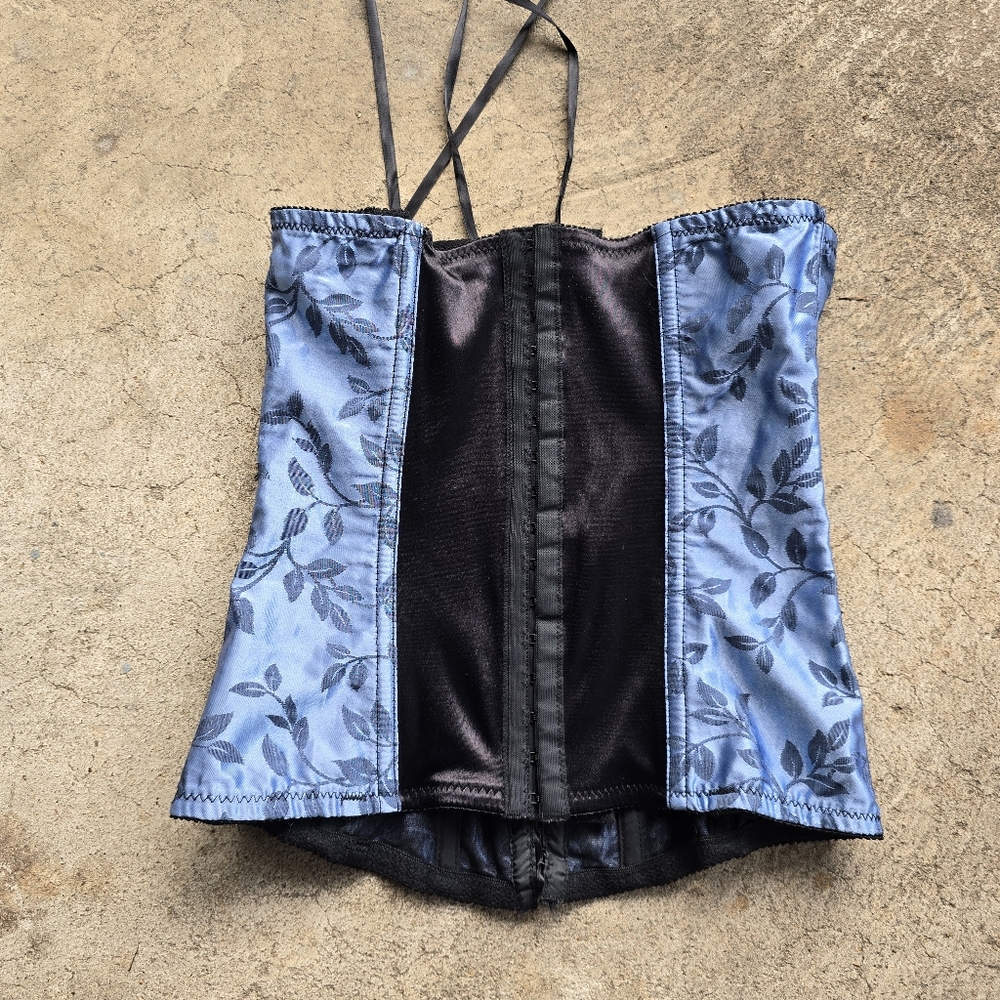 Vintage Y2K Victoria’s Secret Lace Up Blue Floral Damask Alt Fairy Corset Top - Picture 4 of 4